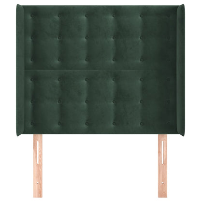 Cabeceira cama c/ abas veludo 93x16x118/128 cm verde-escuro