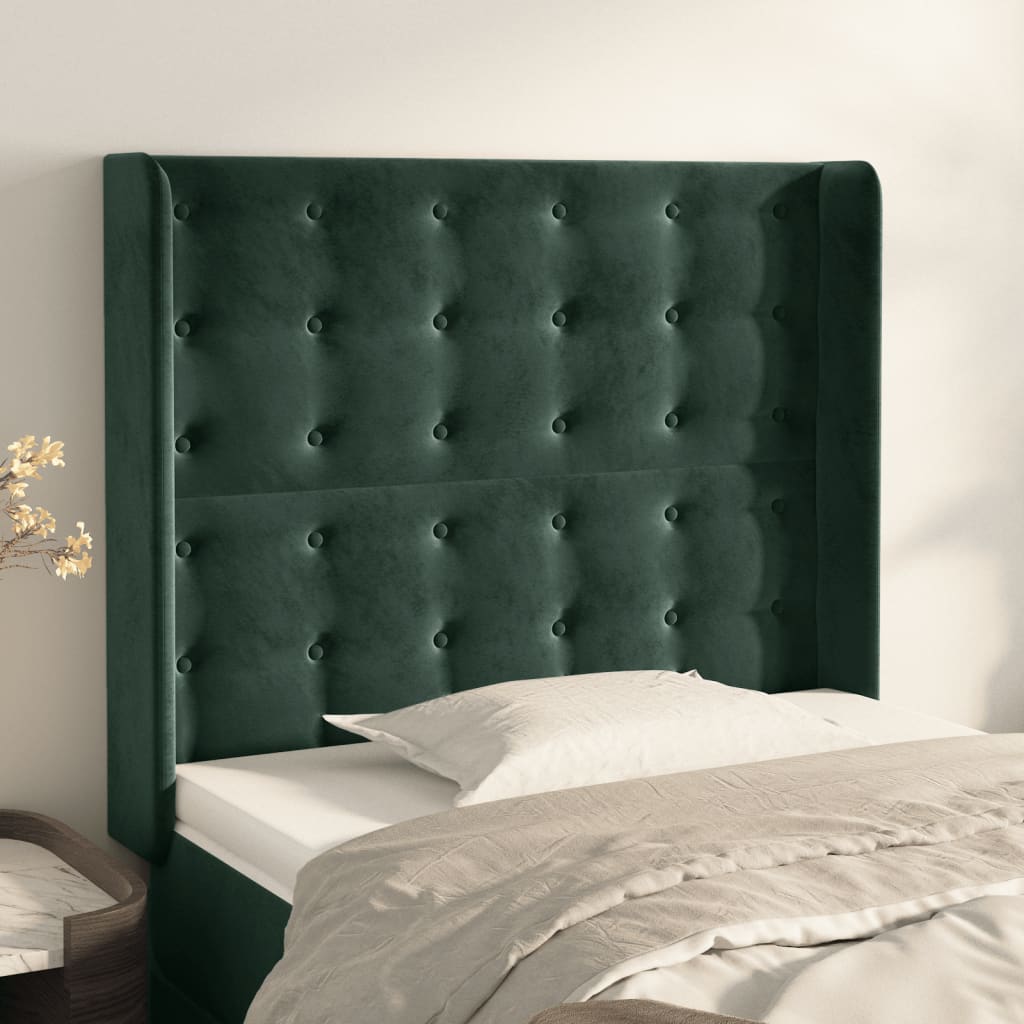 Cabeceira cama c/ abas veludo 93x16x118/128 cm verde-escuro