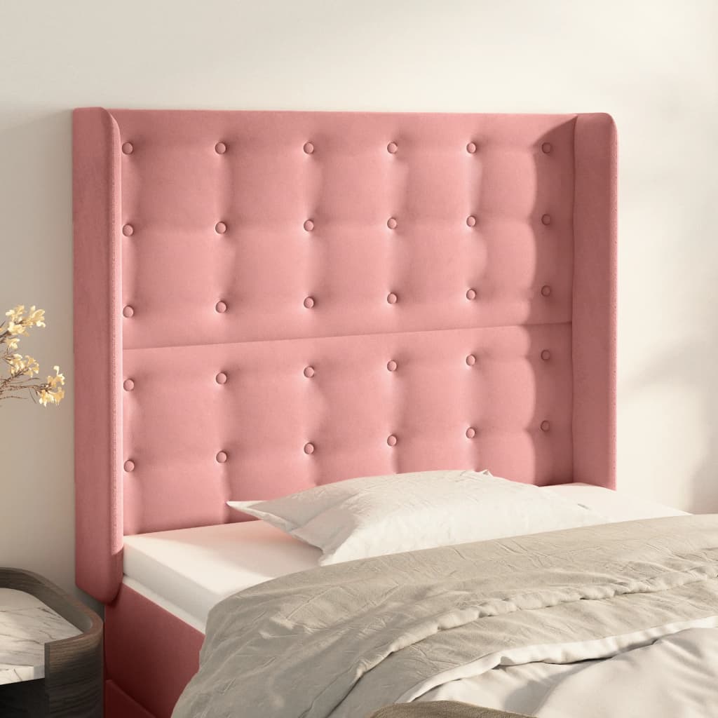 Cabeceira cama c/ abas veludo 103x16x118/128 cm rosa