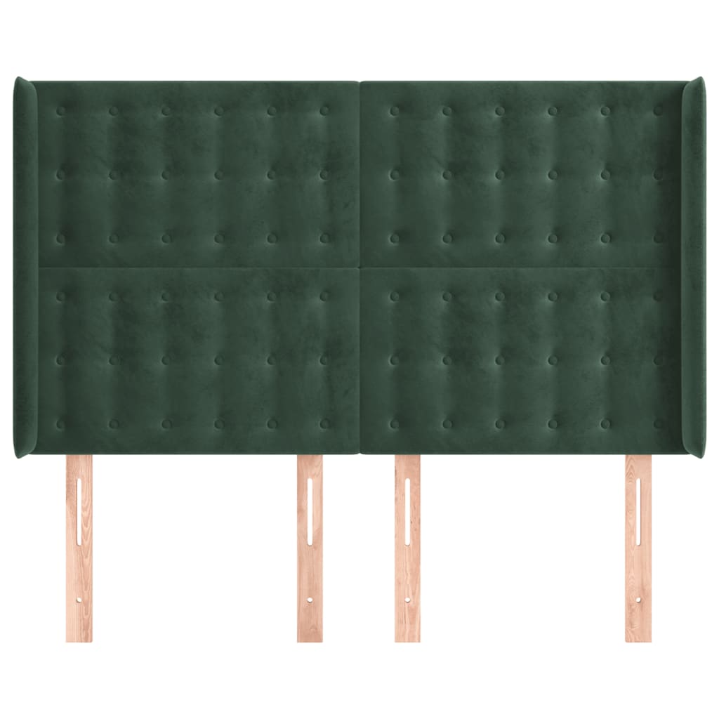 Cabeceira cama c/ abas veludo 147x16x118/128 cm verde-escuro