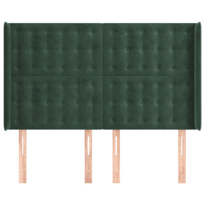 Cabeceira cama c/ abas veludo 147x16x118/128 cm verde-escuro