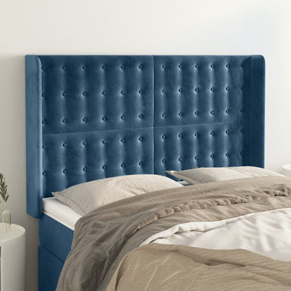 Cabeceira cama c/ abas veludo 147x16x118/128 cm azul-escuro