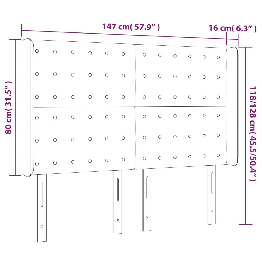 Cabeceira cama c/ abas veludo 147x16x118/128 cm rosa