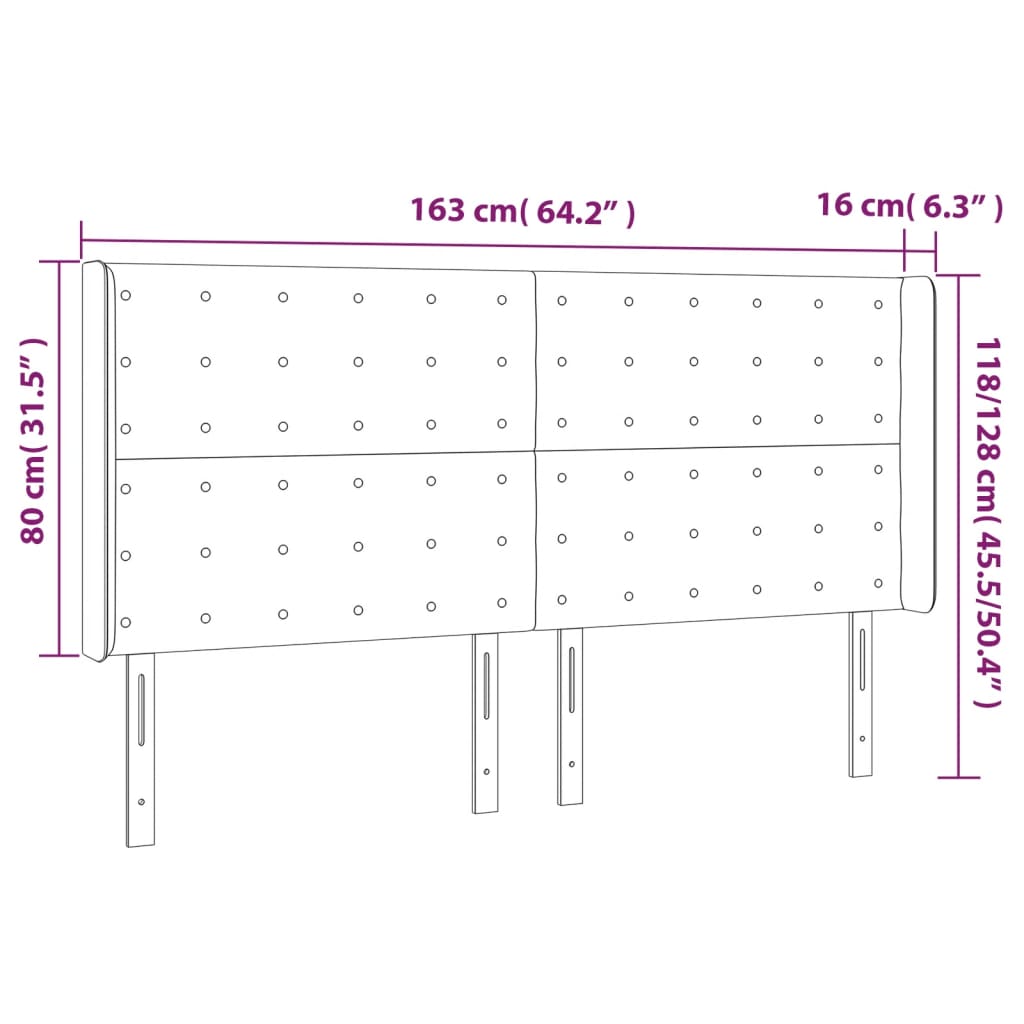 Cabeceira de cama c/ abas veludo 163x16x118/128 cm preto