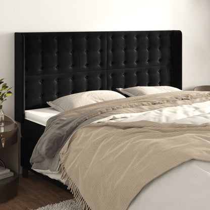 Cabeceira de cama c/ abas veludo 163x16x118/128 cm preto