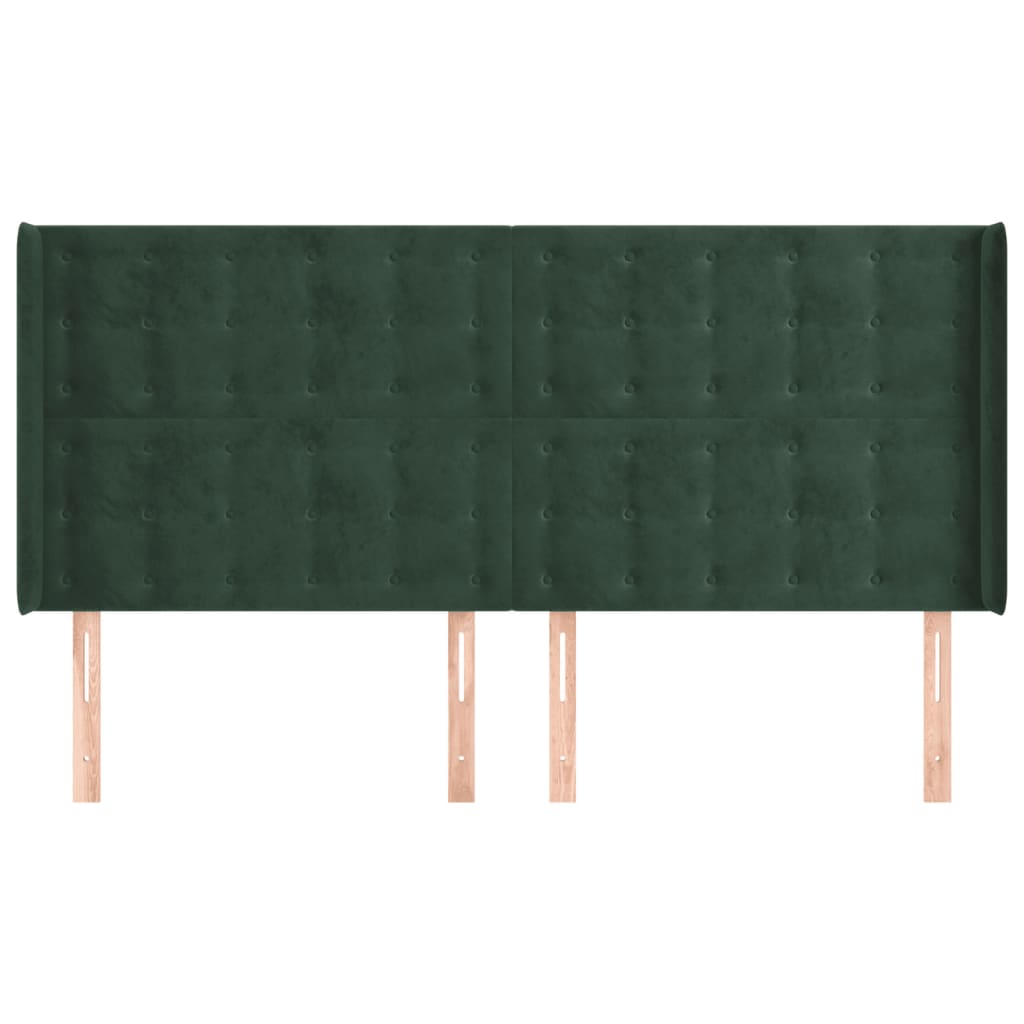 Cabeceira cama c/ abas veludo 183x16x118/128 cm verde-escuro