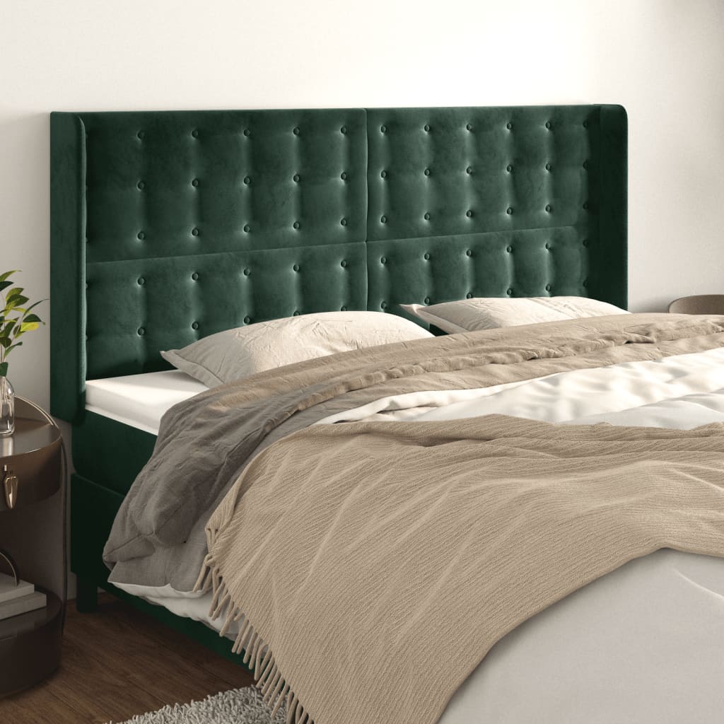 Cabeceira cama c/ abas veludo 183x16x118/128 cm verde-escuro