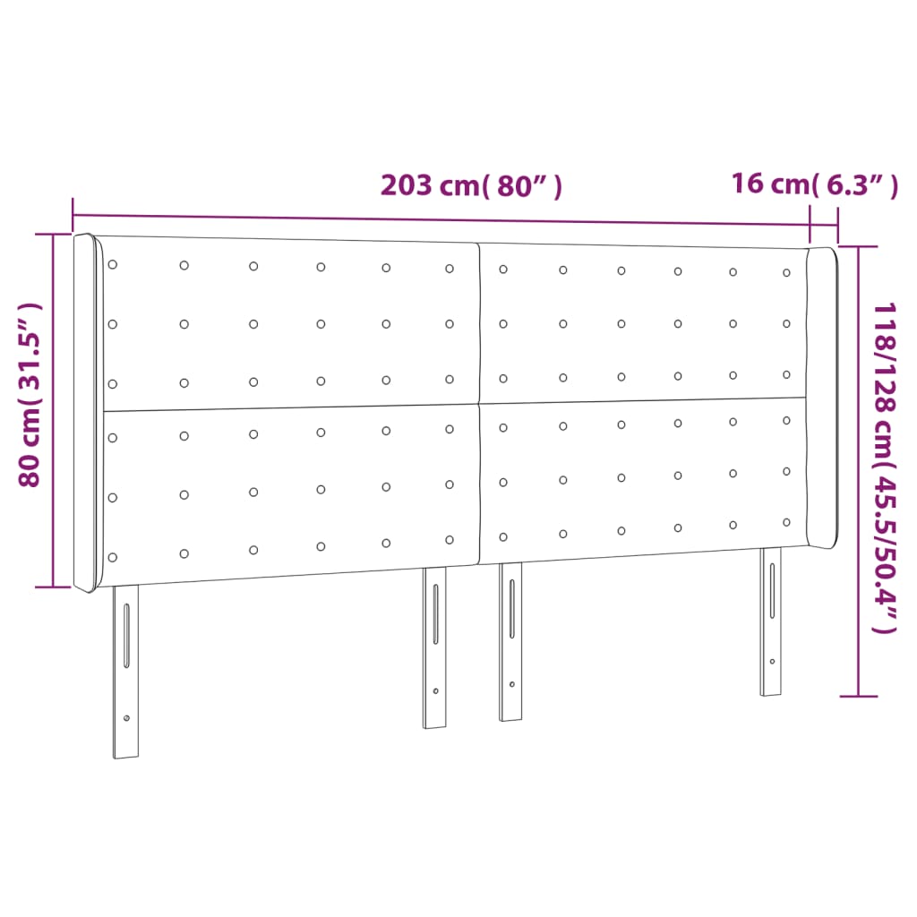 Cabeceira cama c/ abas veludo 203x16x118/128 cm cinzento-escuro