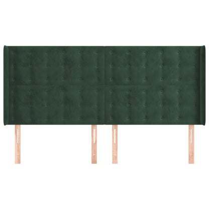 Cabeceira cama c/ abas veludo 203x16x118/128 cm verde-escuro