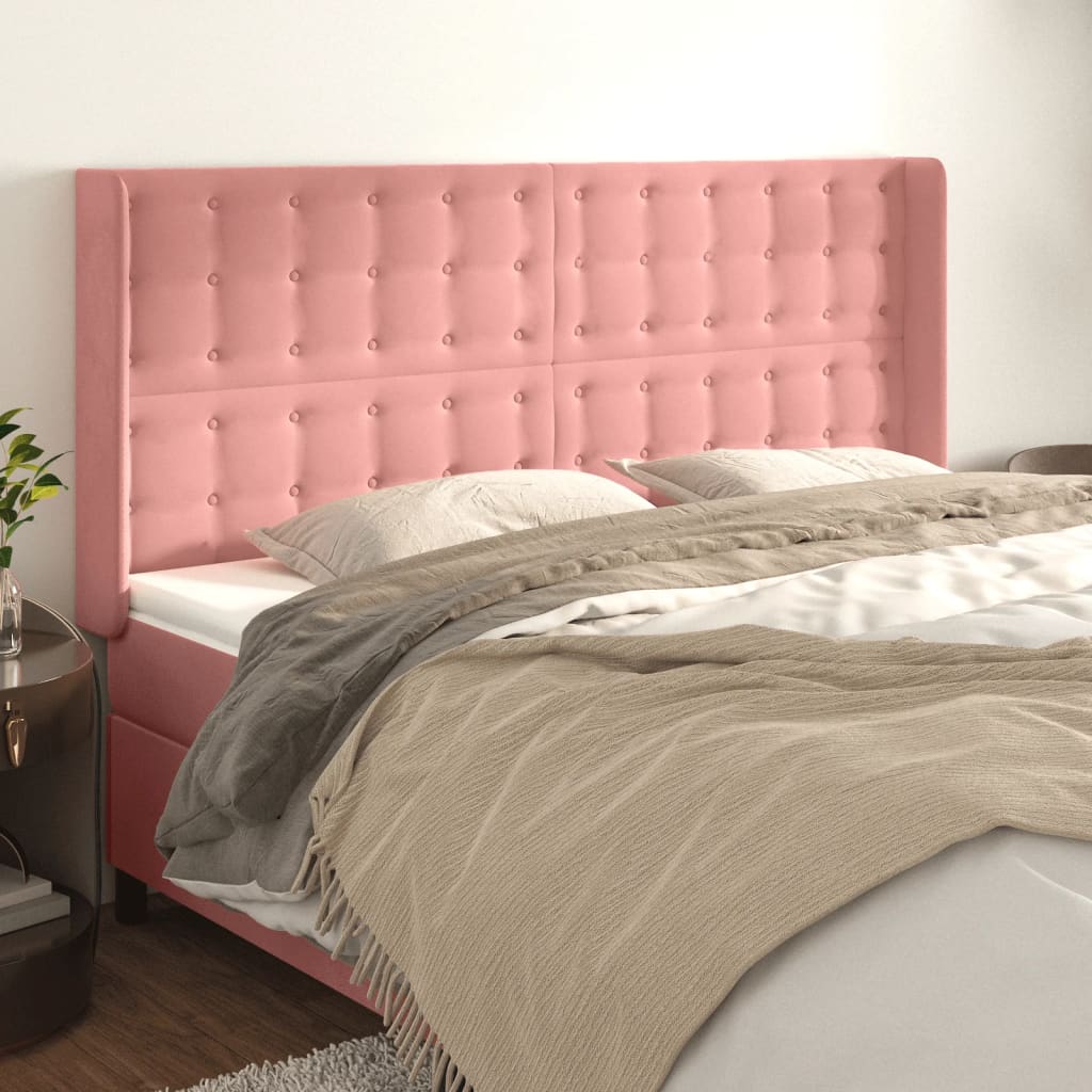 Cabeceira cama c/ abas veludo 203x16x118/128 cm rosa