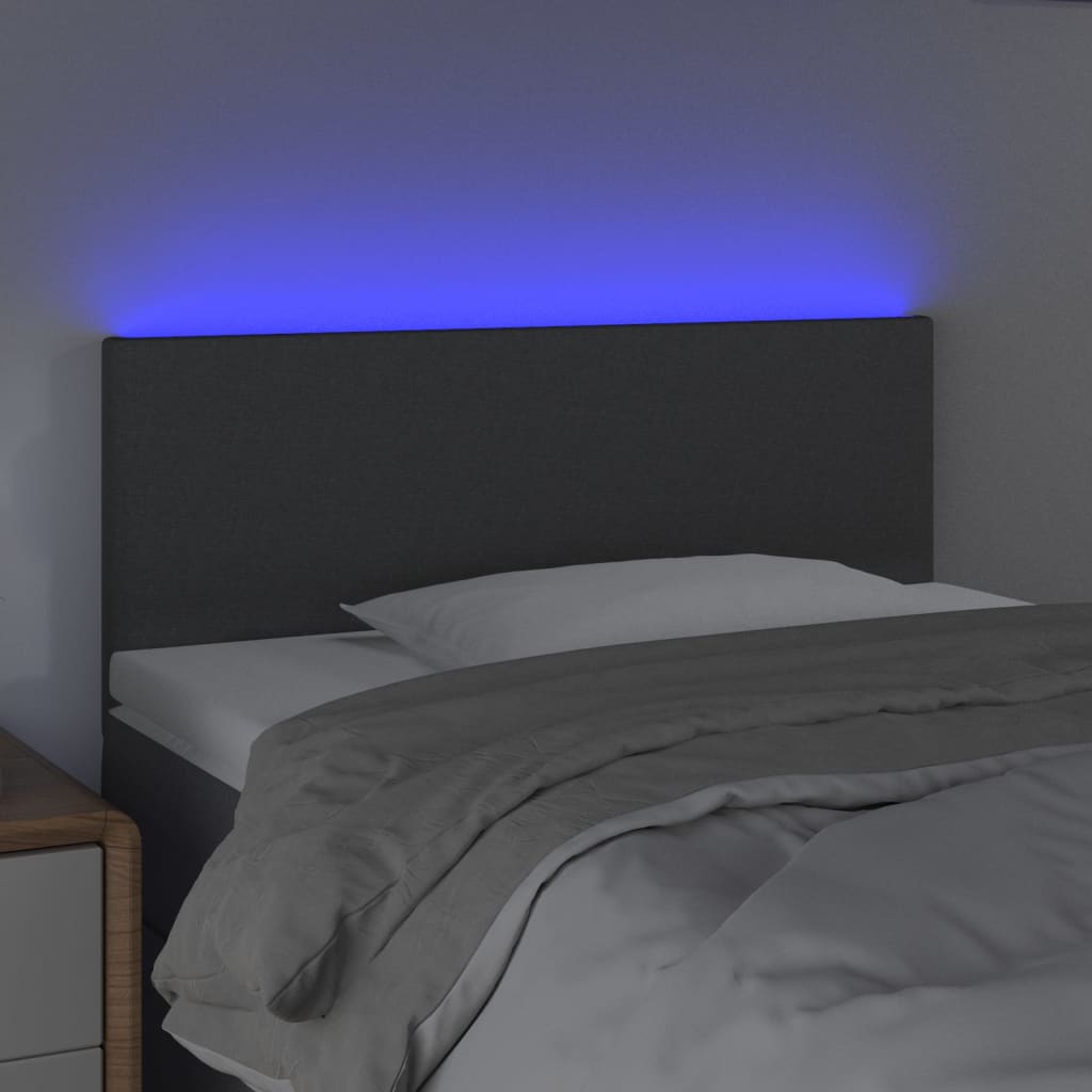 Cabeceira de cama c/ luzes LED tecido 80x5x78/88cm cinza-escuro