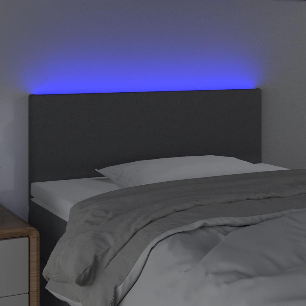 Cabeceira de cama c/luzes LED tecido 100x5x78/88cm cinza-escuro