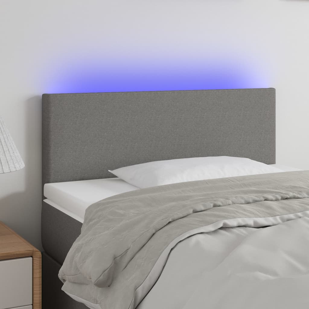 Cabeceira de cama c/luzes LED tecido 100x5x78/88cm cinza-escuro