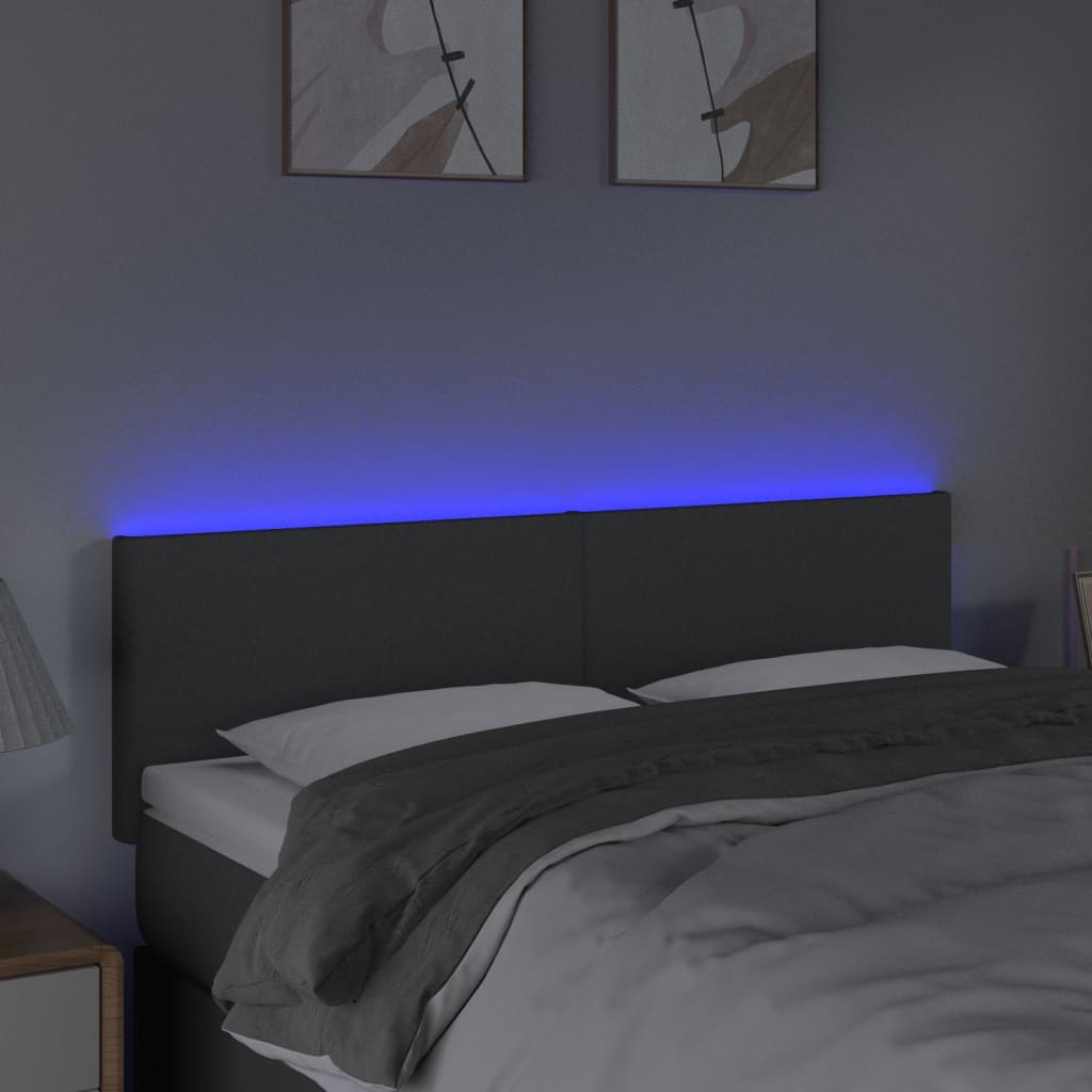 Cabeceira de cama c/luzes LED tecido 144x5x78/88cm cinza-escuro