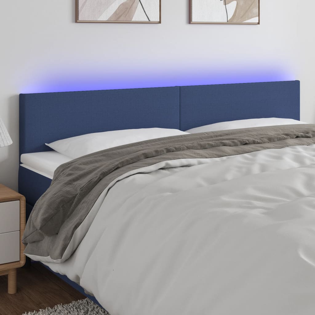 Cabeceira de cama c/ luzes LED tecido 160x5x78/88 cm azul