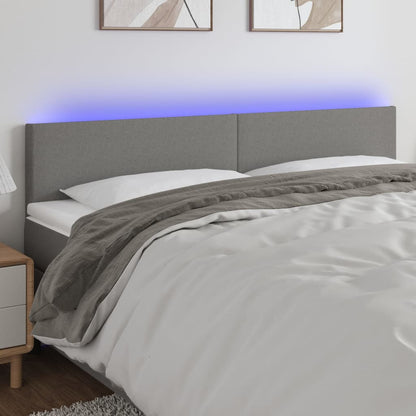 Cabeceira de cama c/luzes LED tecido 200x5x78/88cm cinza-escuro