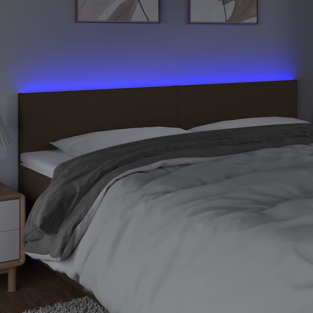 Cabeceira de cama c/ luzes LED tecido 200x5x78/88 cm castanho