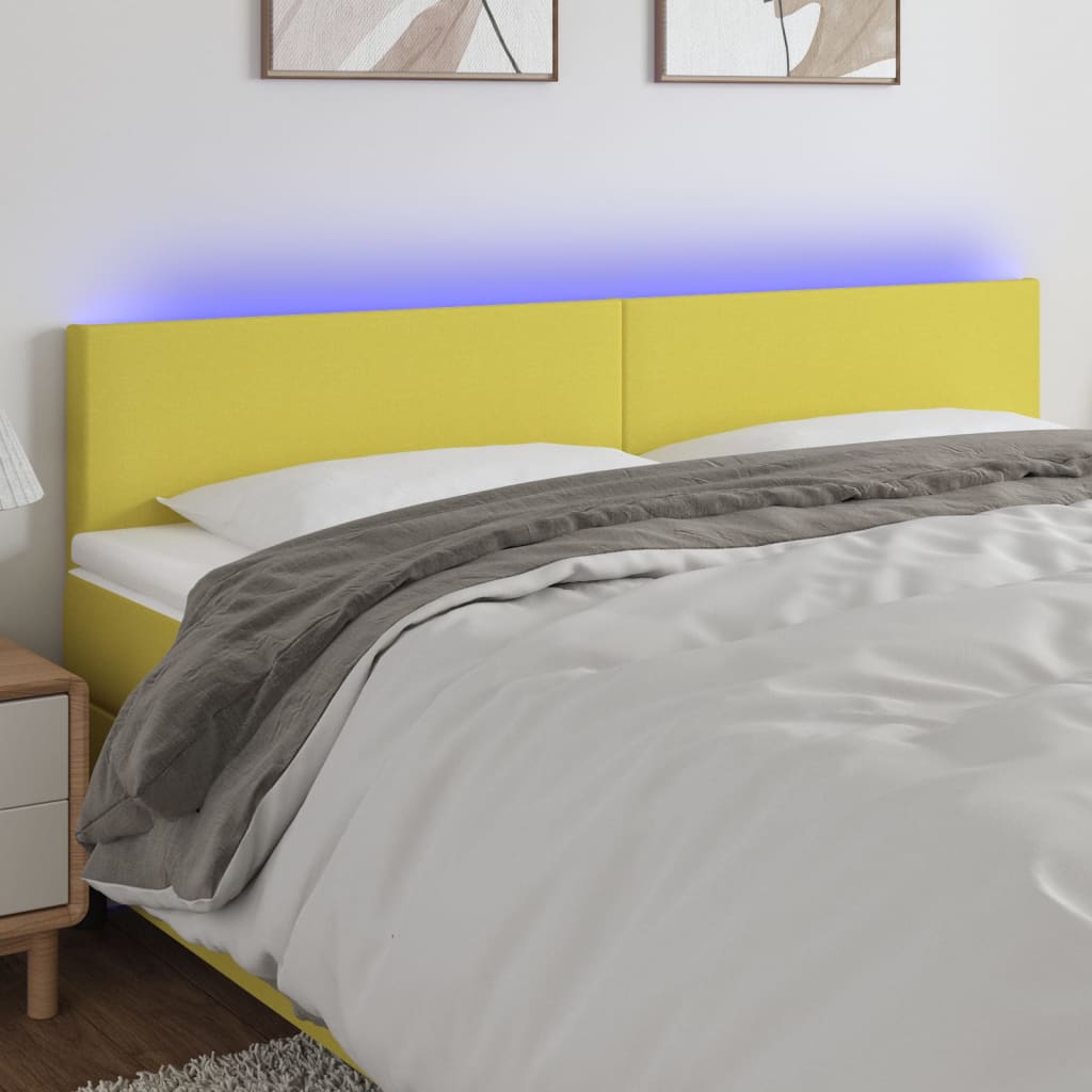 Cabeceira de cama c/ luzes LED tecido 200x5x78/88 cm verde