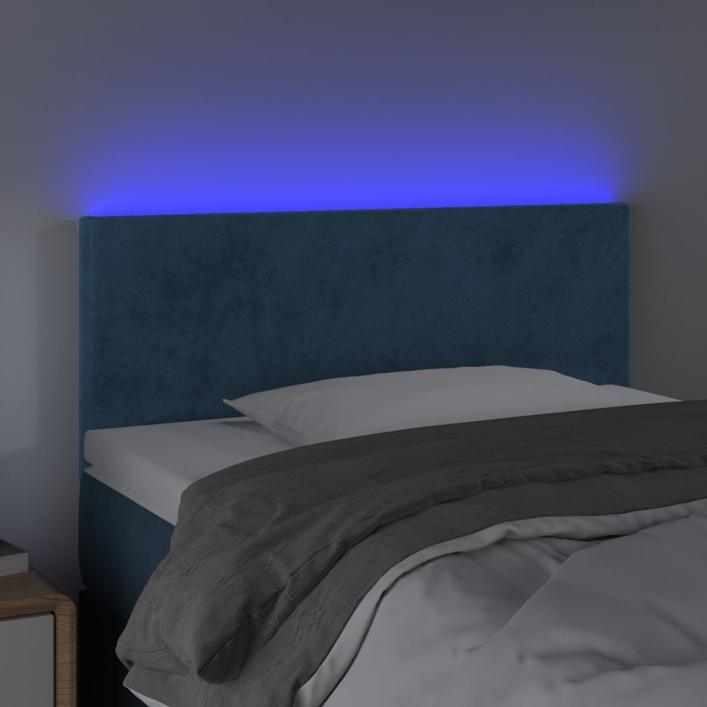 Cabeceira de cama c/ luzes LED veludo 80x5x78/88 cm azul-escuro