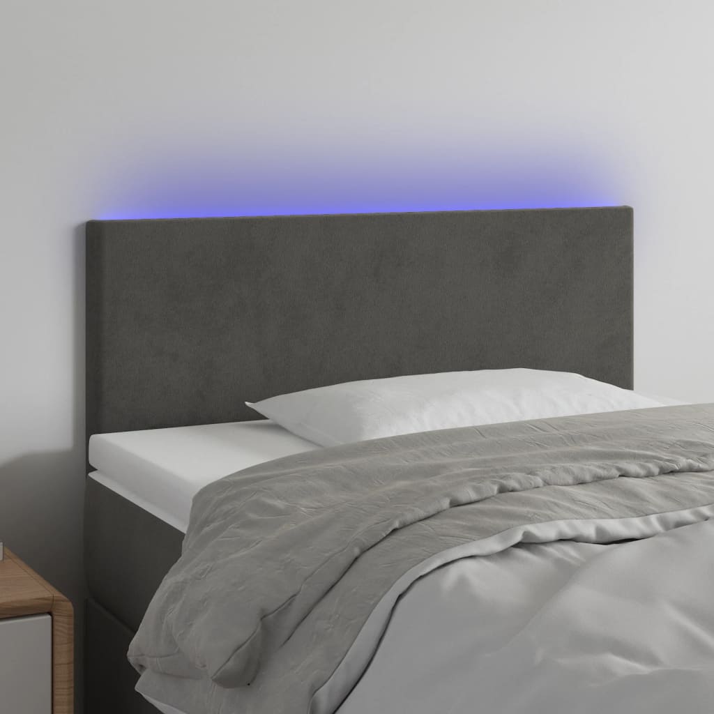 Cabeceira de cama c/ luzes LED veludo 90x5x78/88cm cinza-escuro