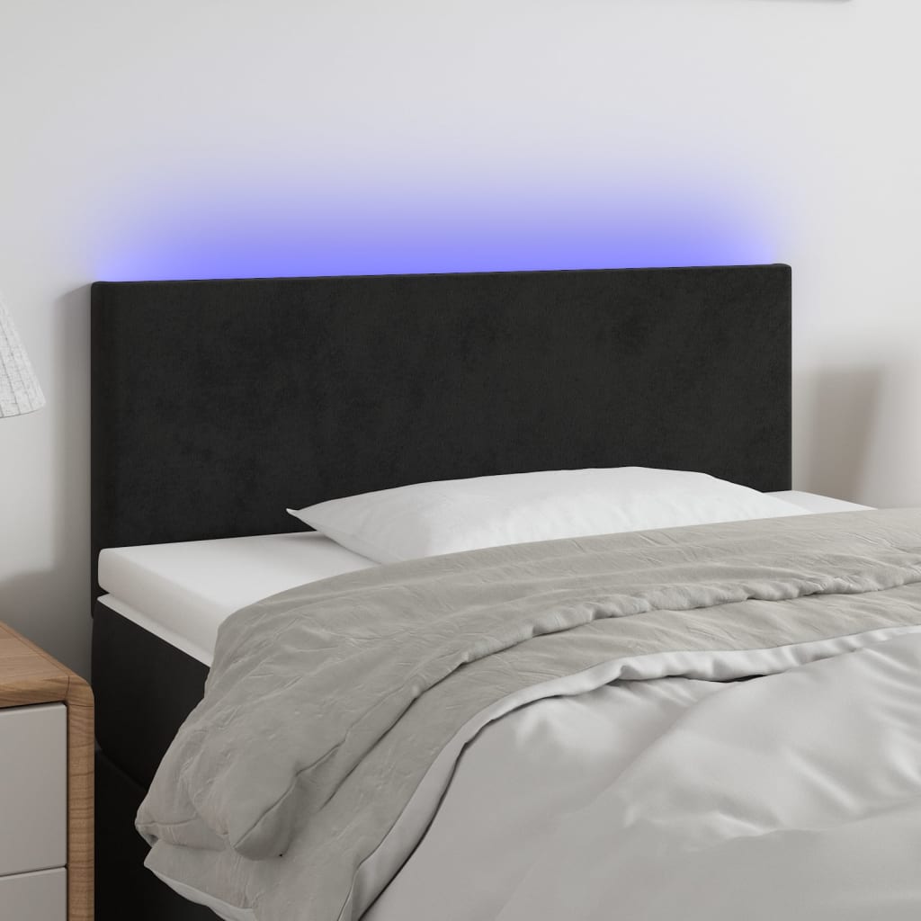 Cabeceira de cama c/ luzes LED veludo 90x5x78/88 cm preto