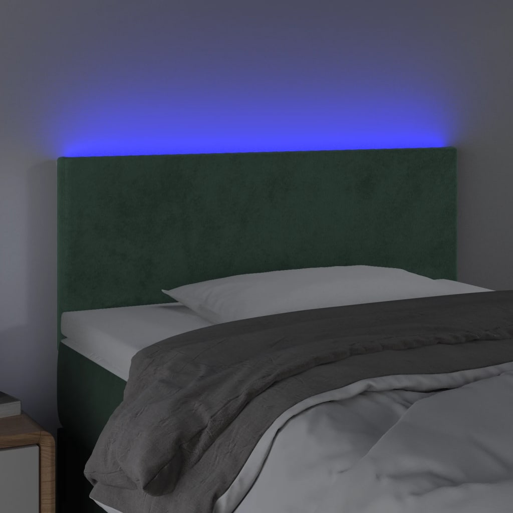 Cabeceira de cama c/ luzes LED veludo 90x5x78/88cm verde-escuro