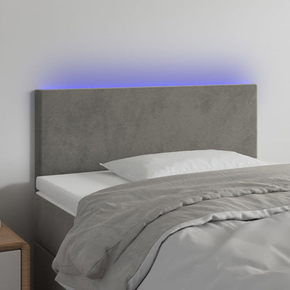 Cabeceira de cama c/luzes LED veludo 100x5x78/88 cm cinza-claro