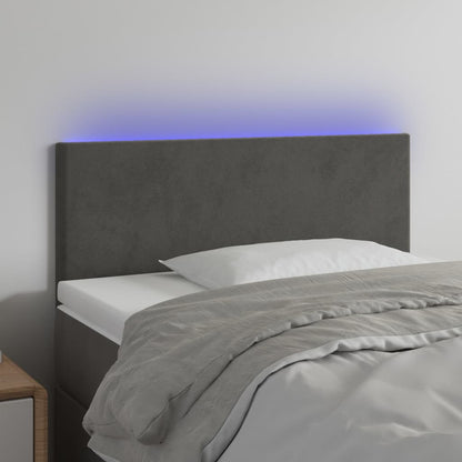 Cabeceira de cama c/luzes LED veludo 100x5x78/88cm cinza-escuro