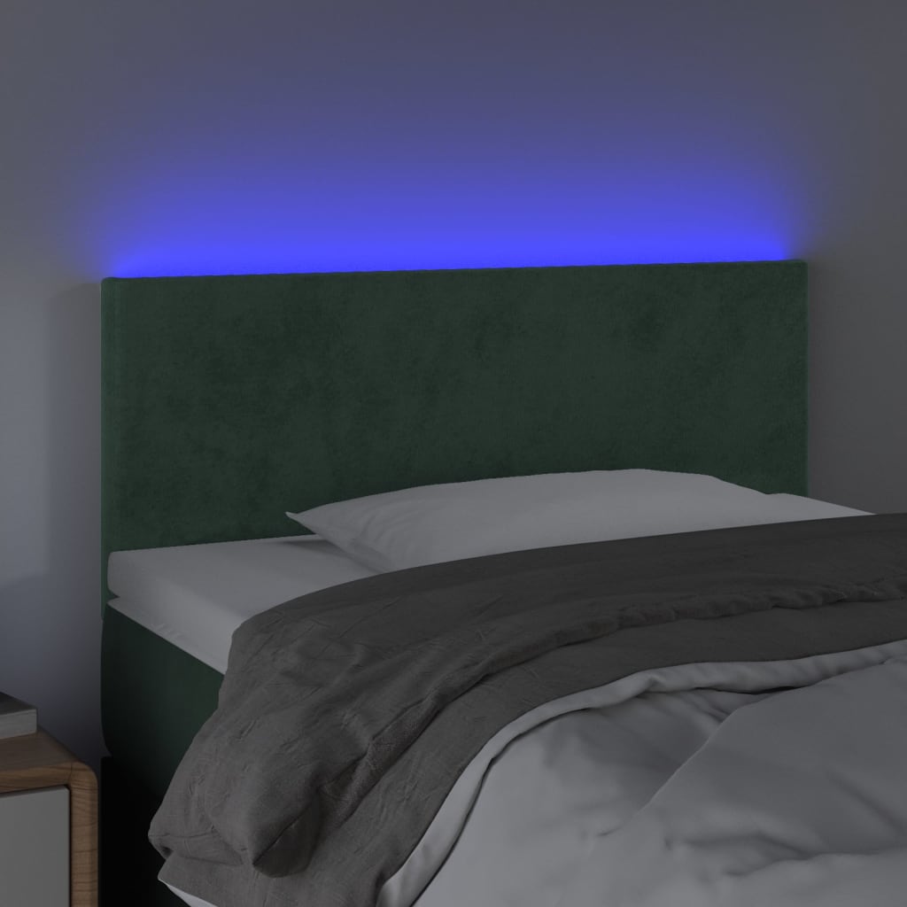 Cabeceira de cama c/luzes LED veludo 100x5x78/88cm verde-escuro