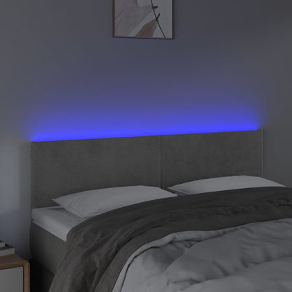 Cabeceira de cama c/luzes LED veludo 144x5x78/88 cm cinza-claro