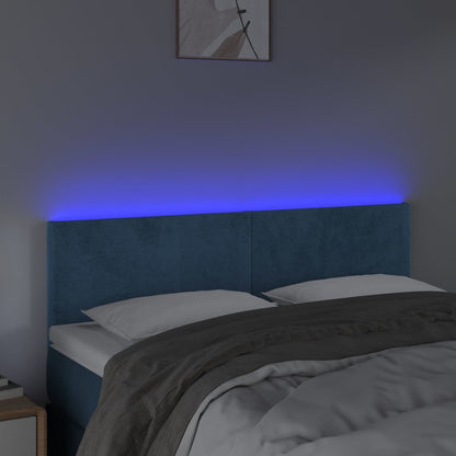 Cabeceira de cama c/ luzes LED veludo 144x5x78/88cm azul-escuro