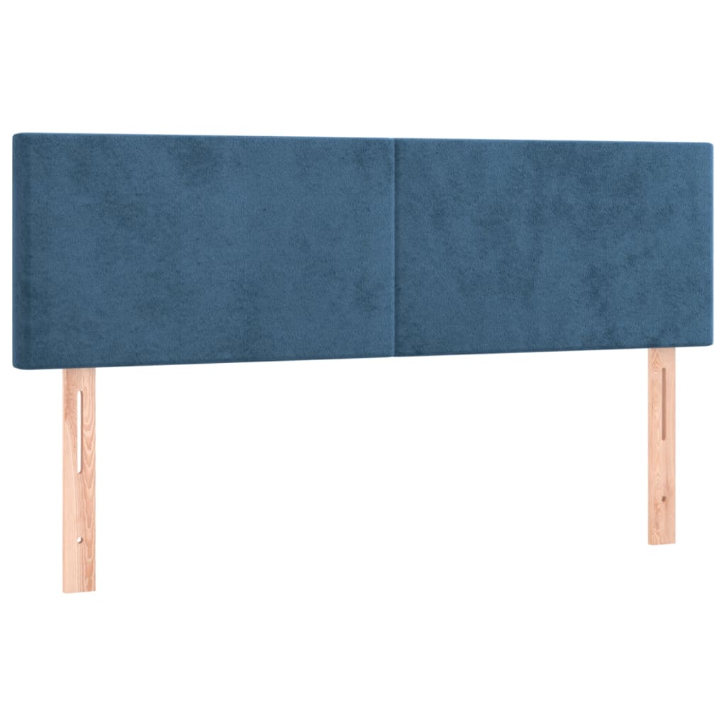 Cabeceira de cama c/ luzes LED veludo 144x5x78/88cm azul-escuro