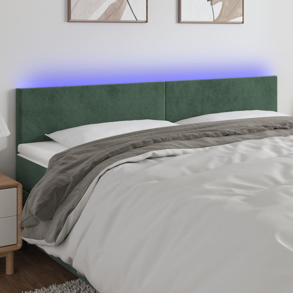 Cabeceira de cama c/luzes LED veludo 160x5x78/88cm verde-escuro