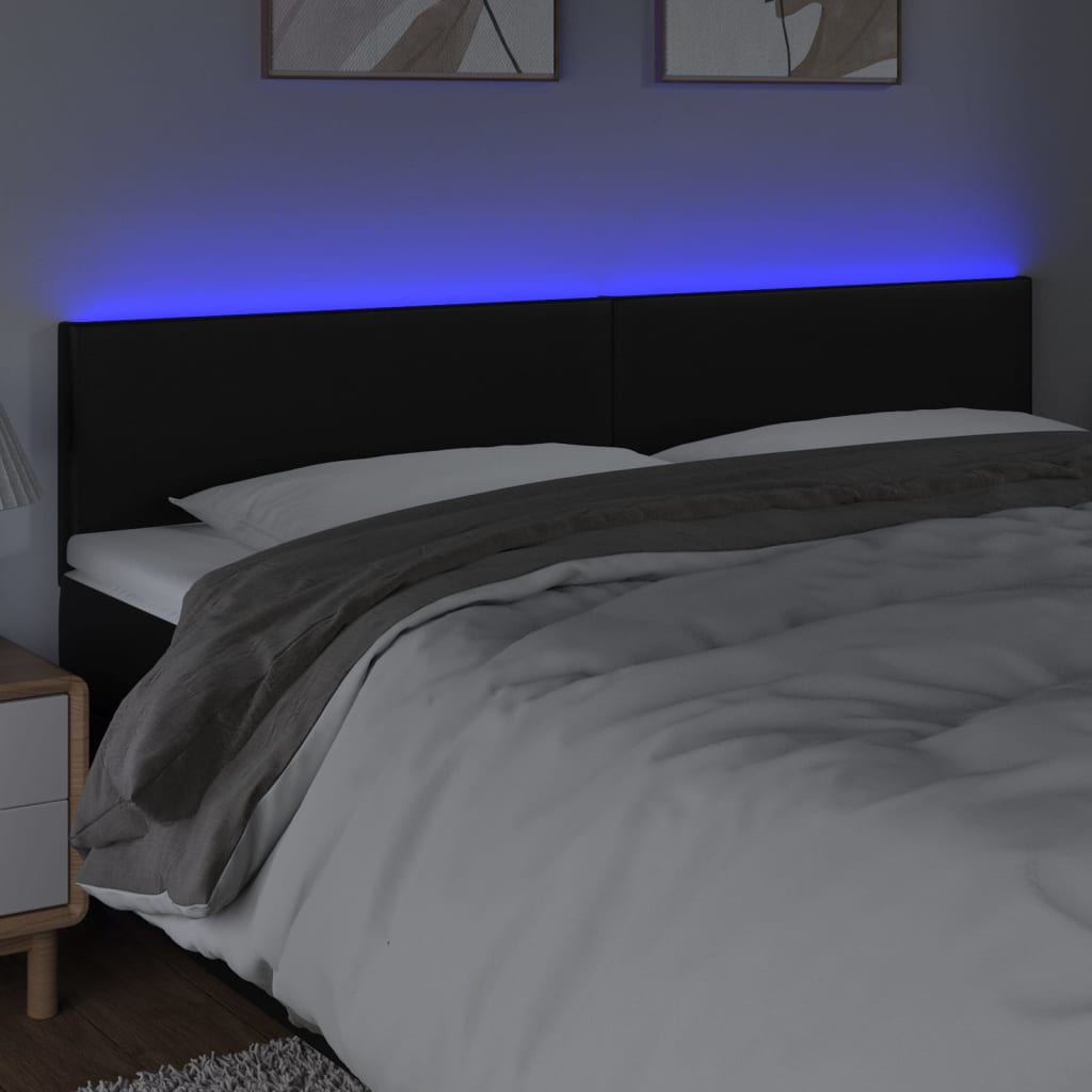 Cabeceira de cama c/ LED couro artificial 160x5x78/88 cm preto