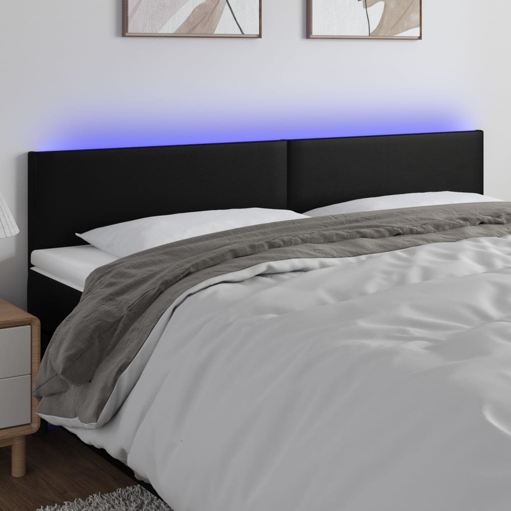 Cabeceira de cama c/ LED couro artificial 160x5x78/88 cm preto