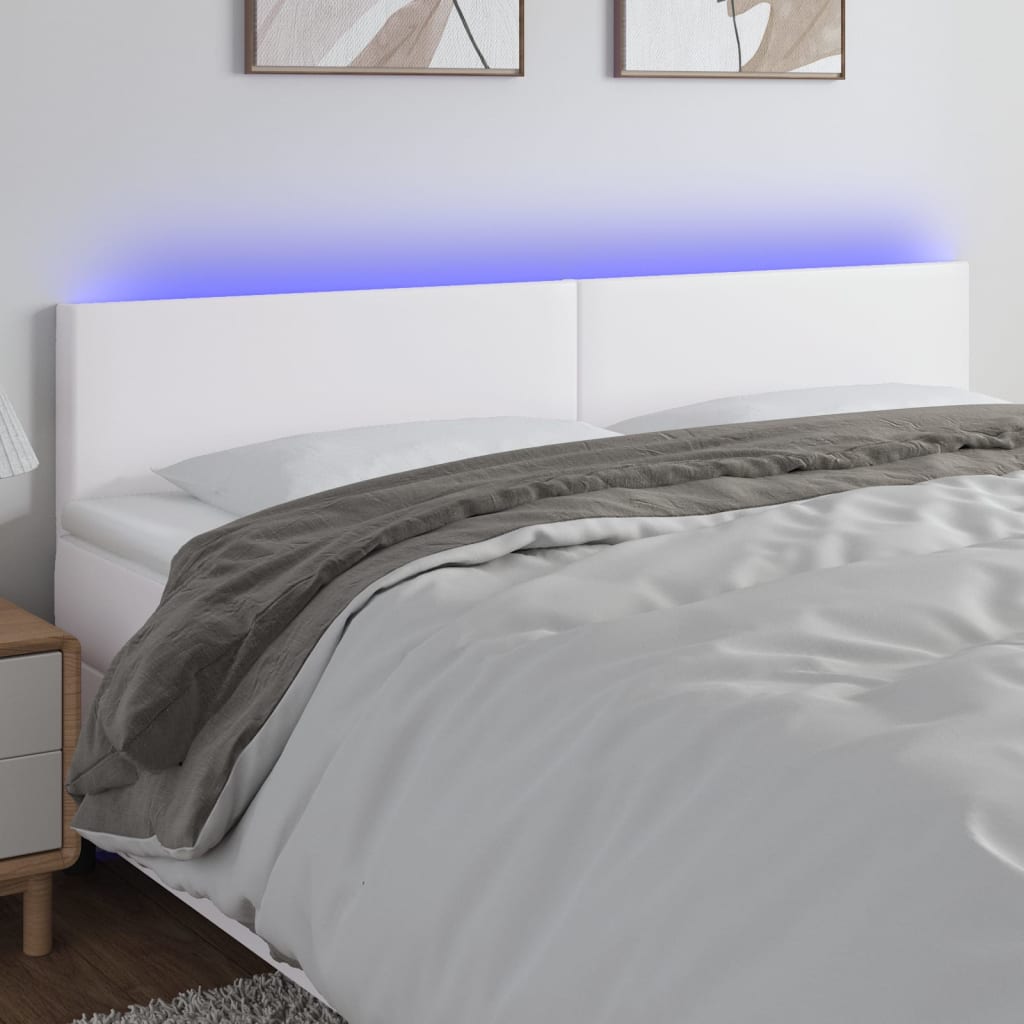 Cabeceira de cama c/ LED couro artificial 160x5x78/88 cm branco