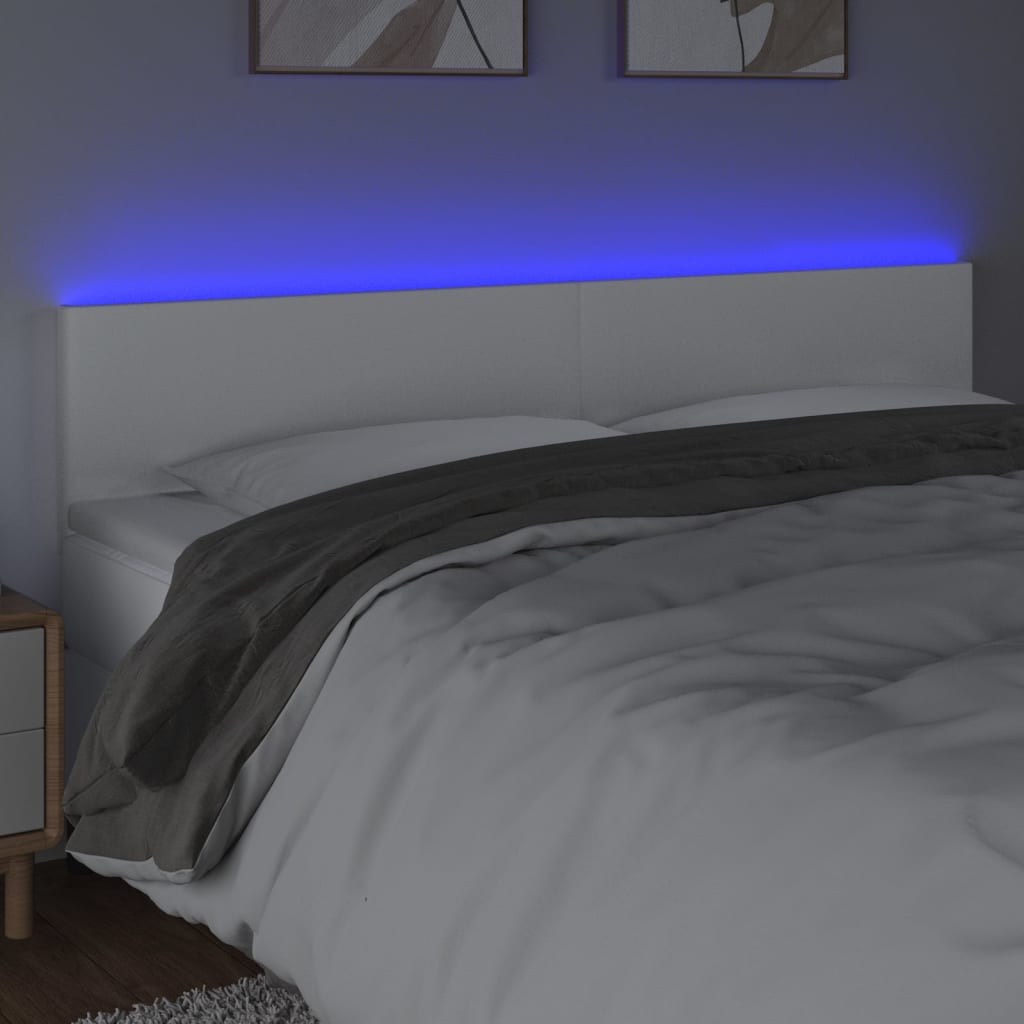 Cabeceira de cama c/ LED couro artificial 180x5x78/88 cm branco