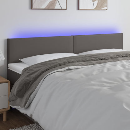 Cabeceira cama c/ LED 180x5x78/88cm couro artificial cinzento