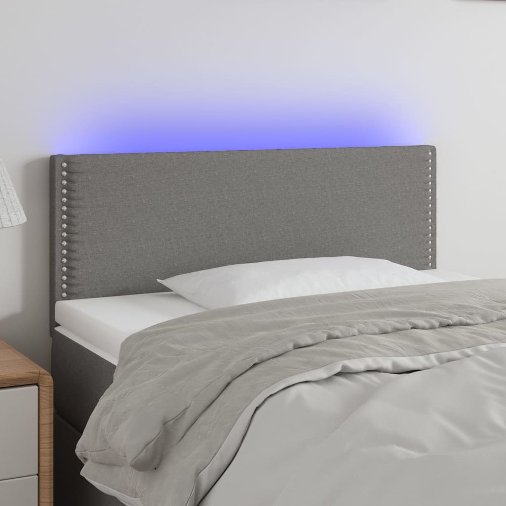 Cabeceira de cama c/ luzes LED tecido 80x5x78/88cm cinza-escuro