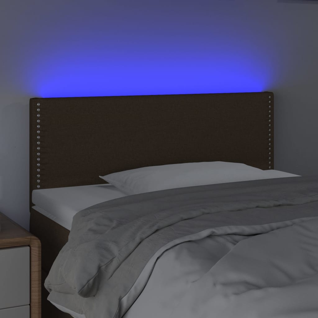 Cabeceira de cama c/ luzes LED tecido 90x5x78/88 cm castanho