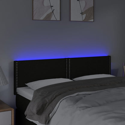 Cabeceira de cama c/ luzes LED tecido 144x5x78/88 cm preto