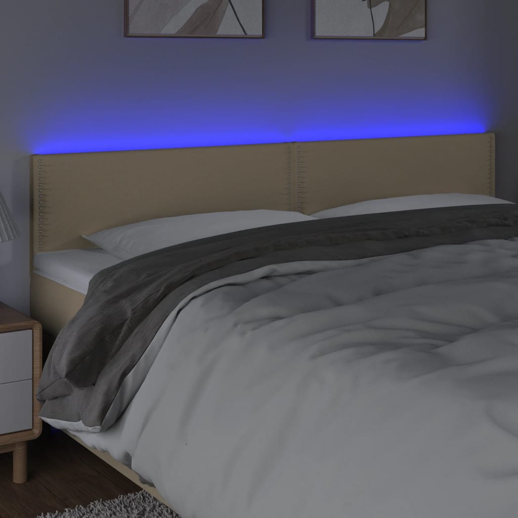 Cabeceira de cama c/ luzes LED tecido 160x5x78/88 cm cor creme