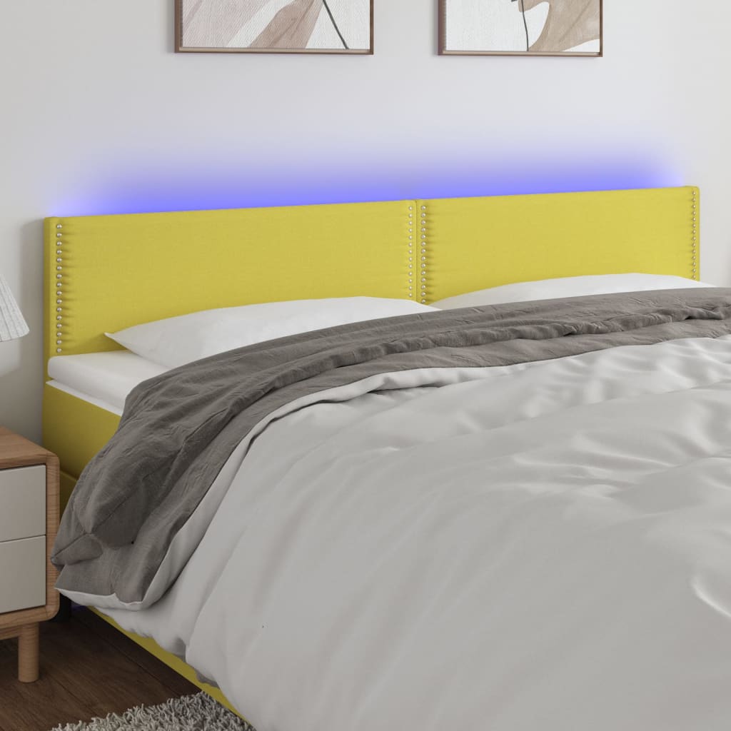 Cabeceira de cama c/ luzes LED tecido 160x5x78/88 cm verde