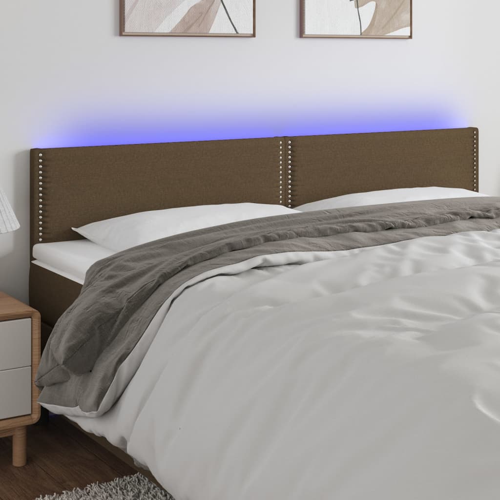 Cabeceira de cama c/ luzes LED tecido 180x5x78/88 cm castanho