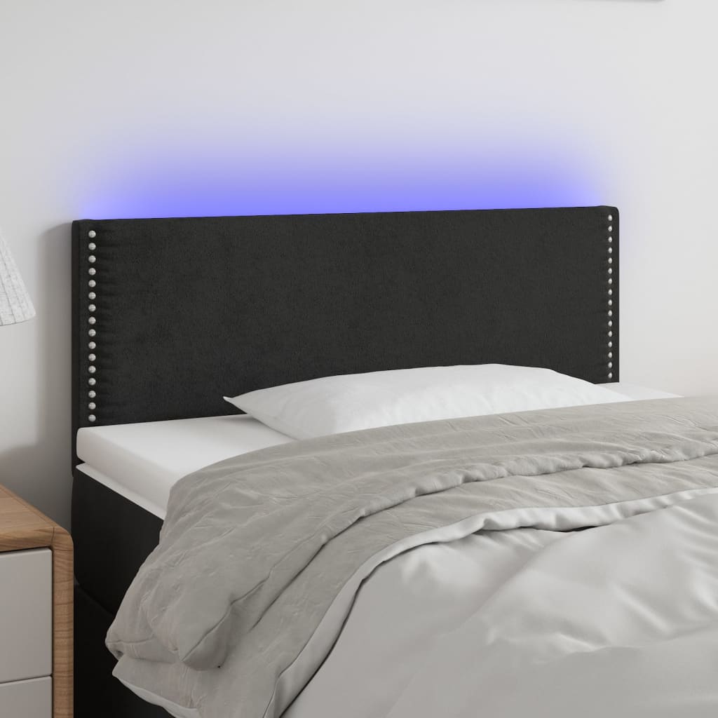 Cabeceira de cama c/ luzes LED veludo 80x5x78/88 cm preto