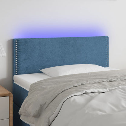 Cabeceira de cama c/ luzes LED veludo 80x5x78/88 cm azul-escuro