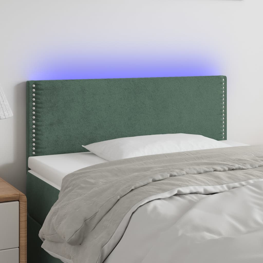 Cabeceira de cama c/ luzes LED veludo 90x5x78/88cm verde-escuro