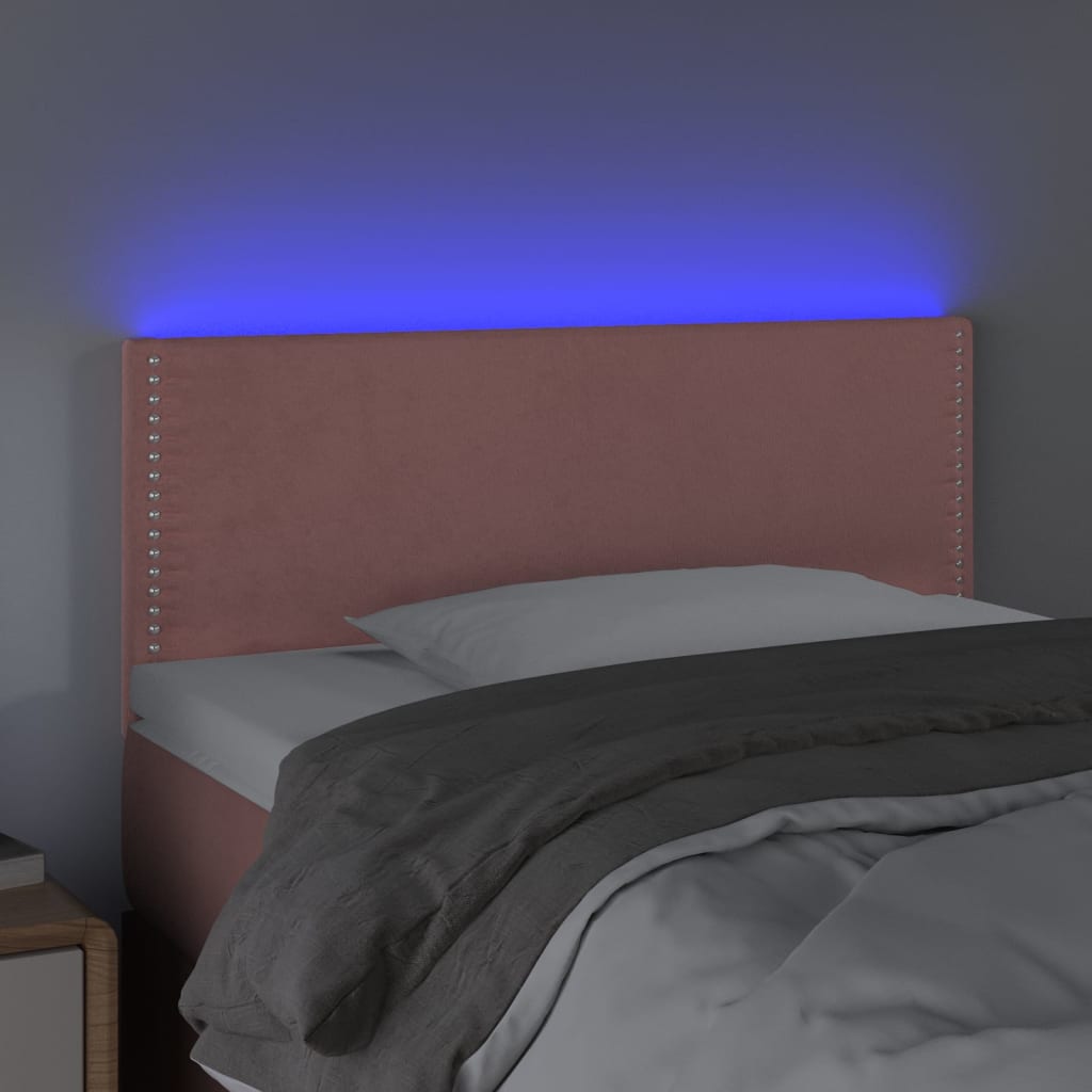 Cabeceira de cama c/ luzes LED veludo 100x5x78/88 cm rosa