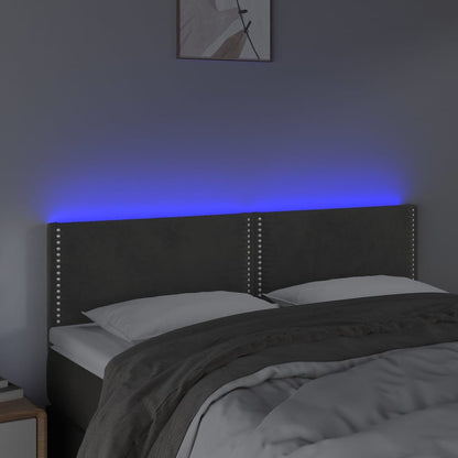 Cabeceira de cama c/luzes LED veludo 144x5x78/88cm cinza-escuro