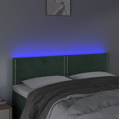 Cabeceira de cama c/luzes LED veludo 144x5x78/88cm verde-escuro